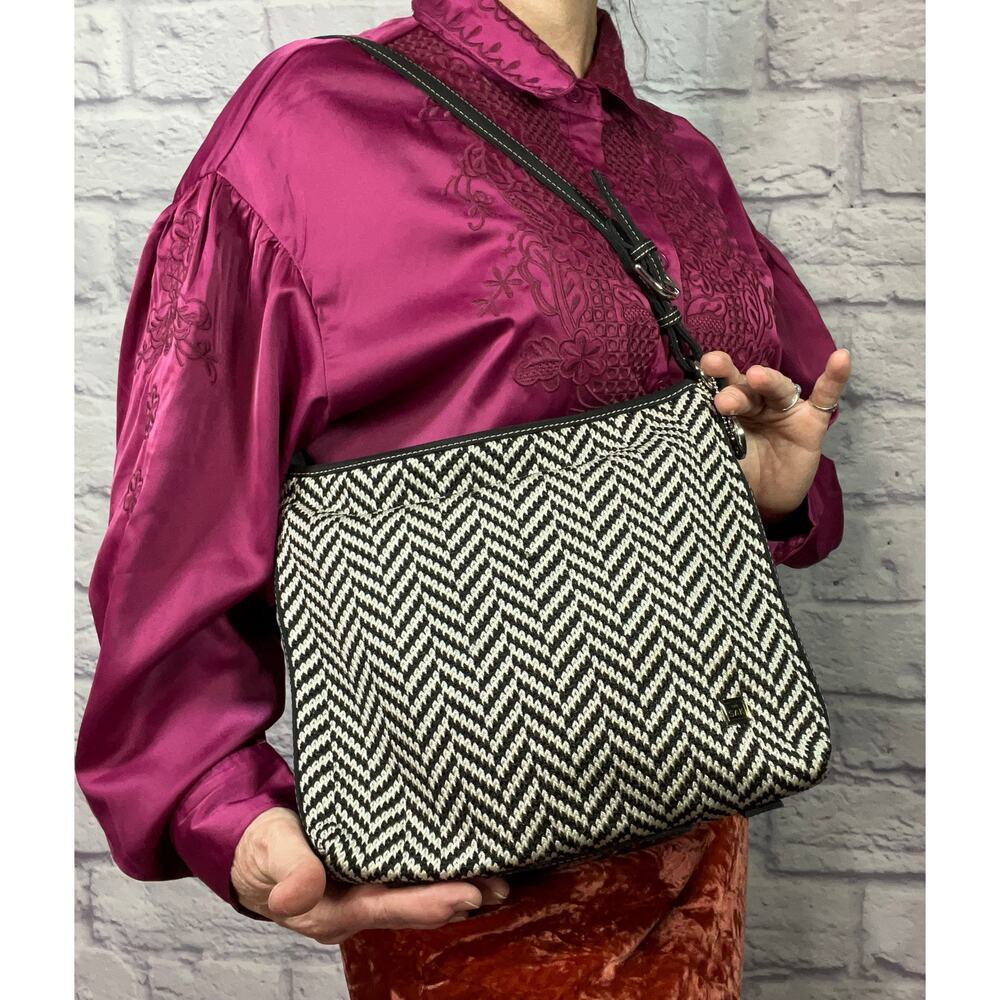 Classic Old Money Style Woven Black and White Herribone Purse by The Sak - Picture 3 of 9